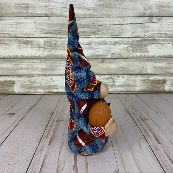 Football Game Gnome Vintage Football Print Fabric Blue Brown Faux Fur Man Cave - Picture 6 of 11